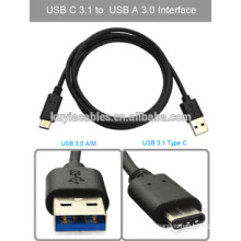 Super Speed ​​USB 3.1 Typ C auf USB A 3.0 Stecker auf männliches Datenkabel für Macbook, Nokia N1